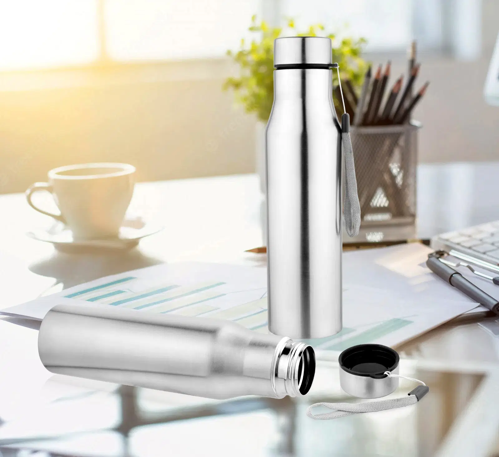 Long Cola Silver Stainless Steel Water Bottle
