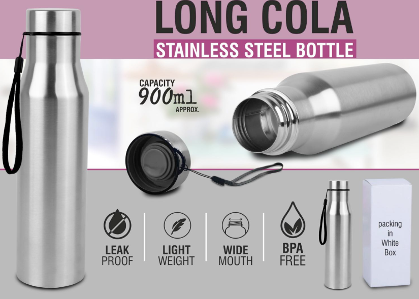 Long Cola Silver Stainless Steel Water Bottle