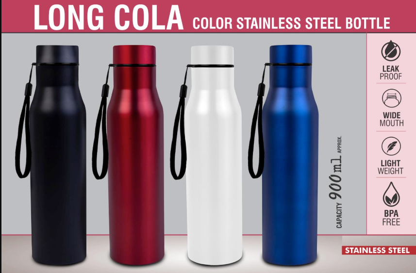 Long Cola Silver Stainless Steel Water Bottle