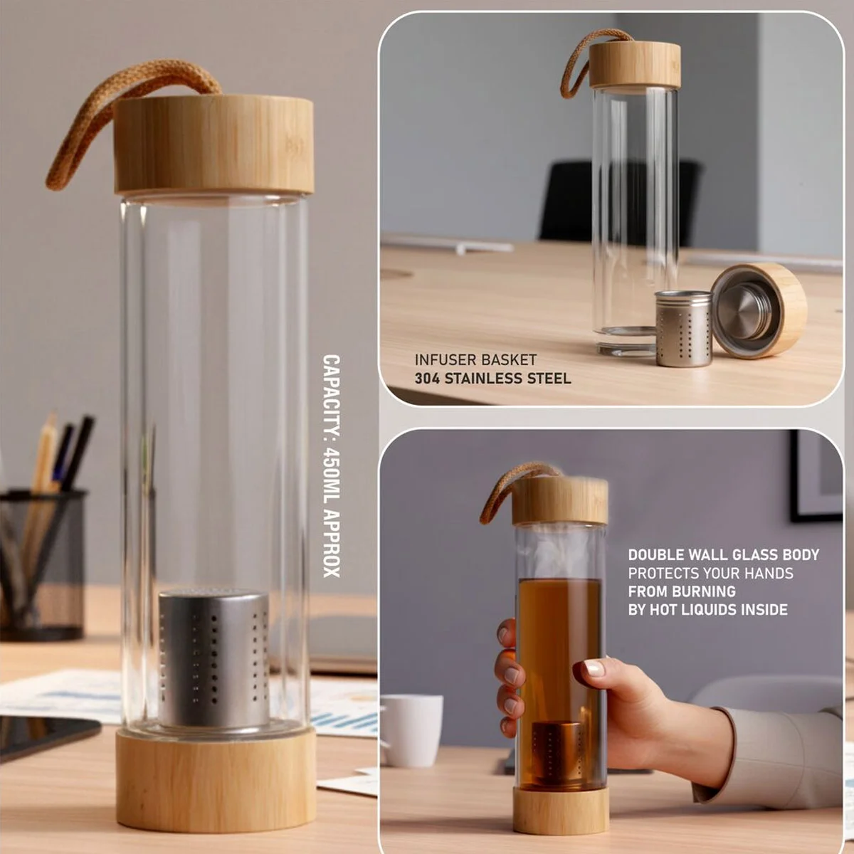 ClearSip EcoFuse: Double wall Borosilicate Infuser Glass bottle