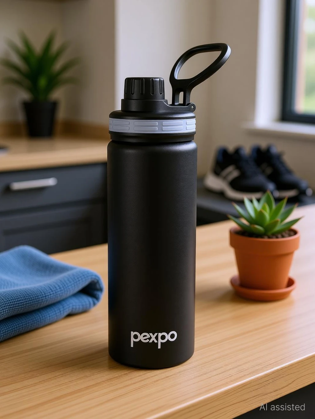Pexpo Black Stainless Steel Water Bottle