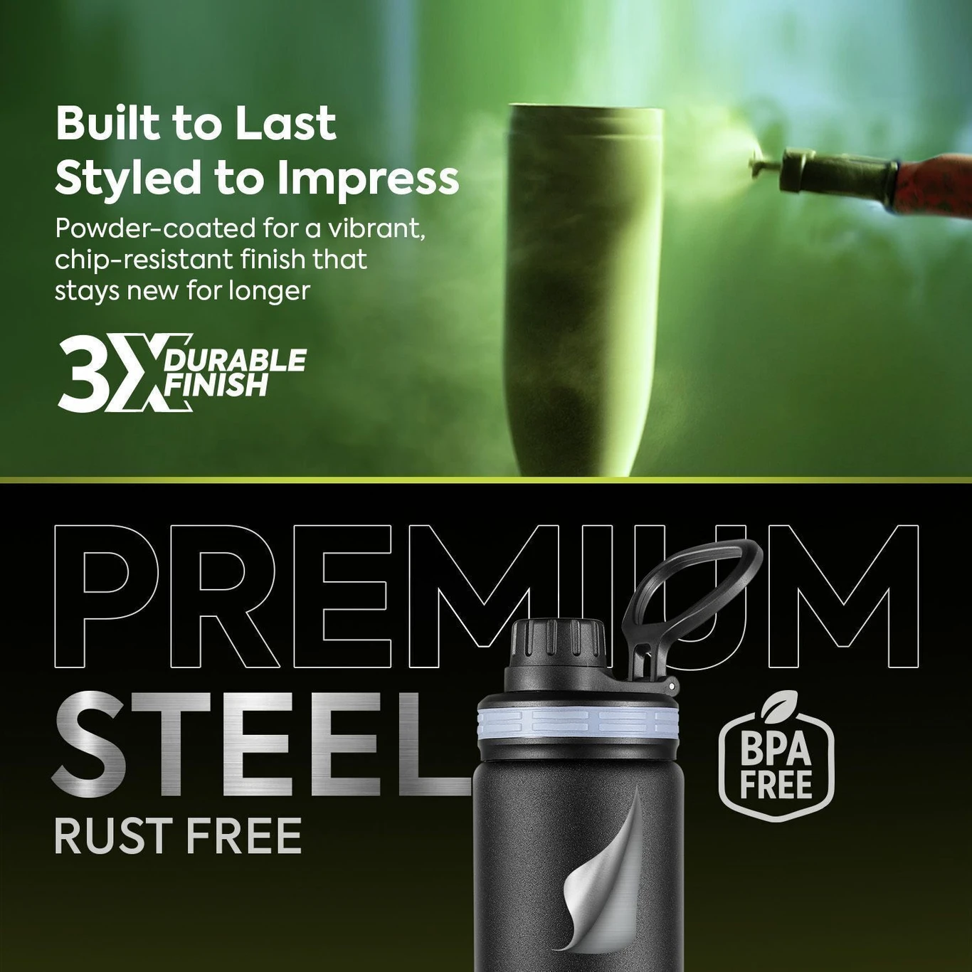 Pexpo Black Stainless Steel Water Bottle