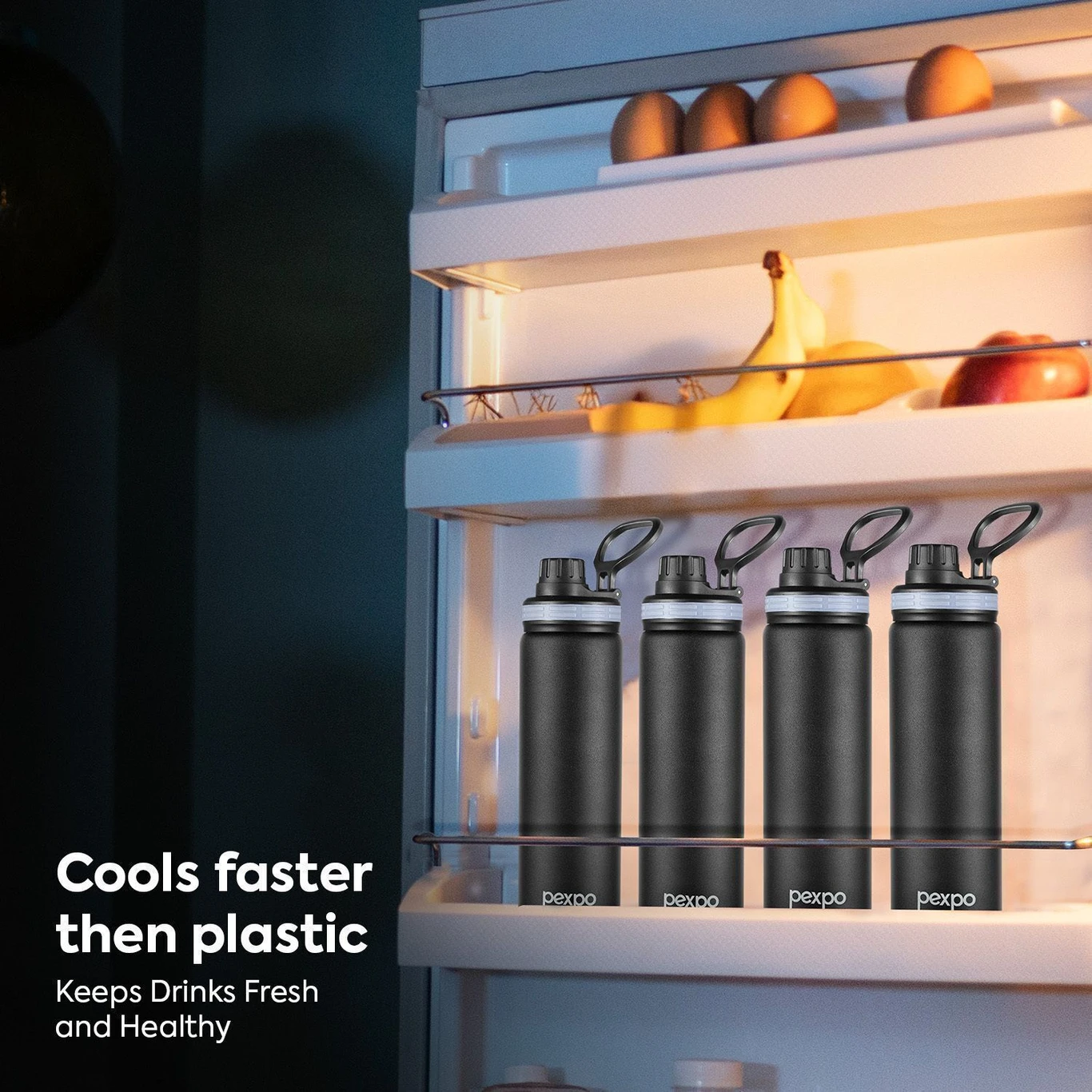 Pexpo Black Stainless Steel Water Bottle