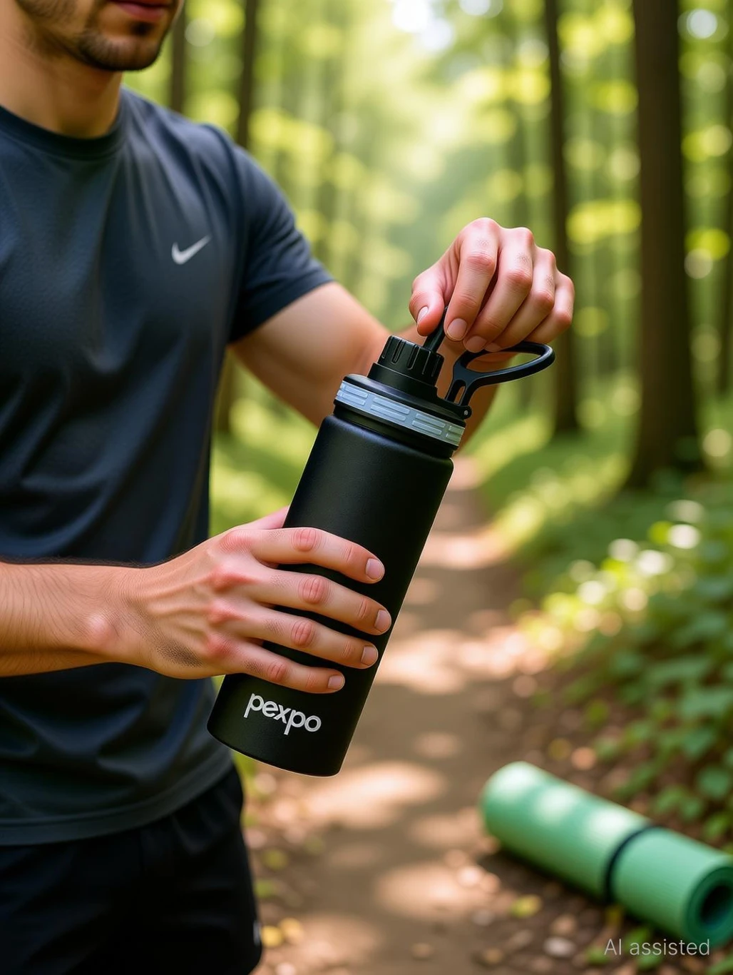 Pexpo Black Stainless Steel Water Bottle