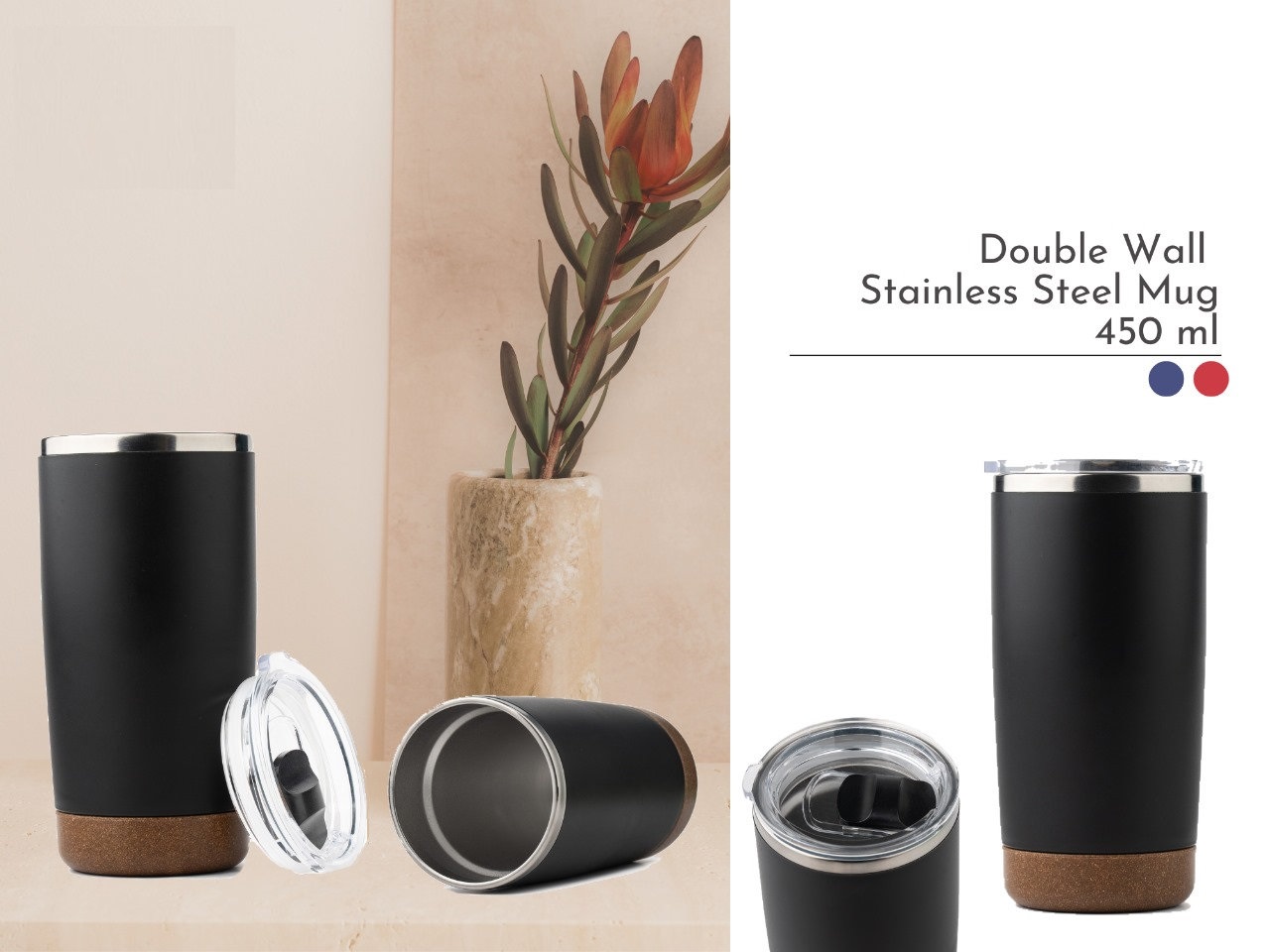 Double Wall Stainless Steel Mug with Cork Coaster
