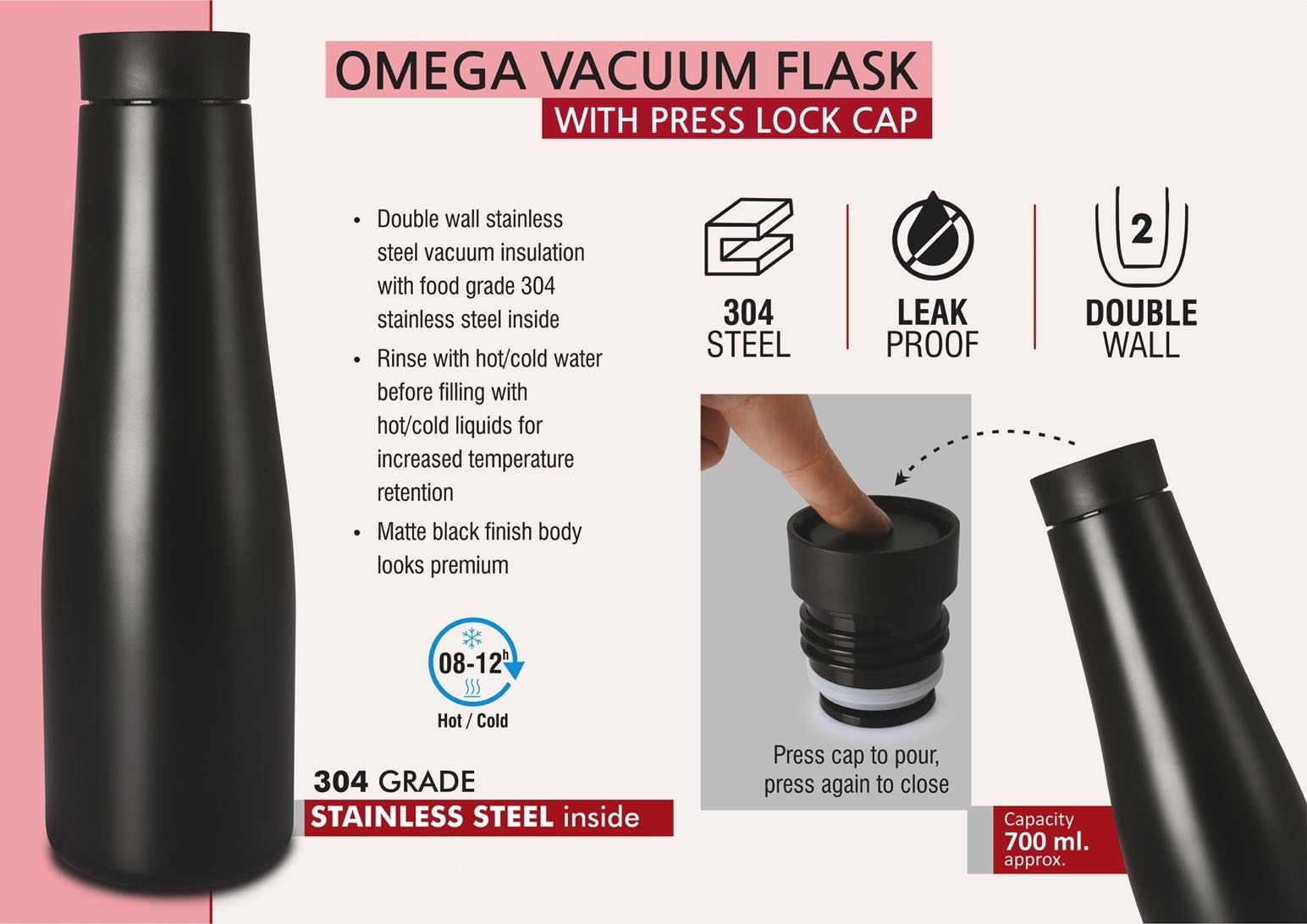 Astra Vacuum Flask with Press lock cap