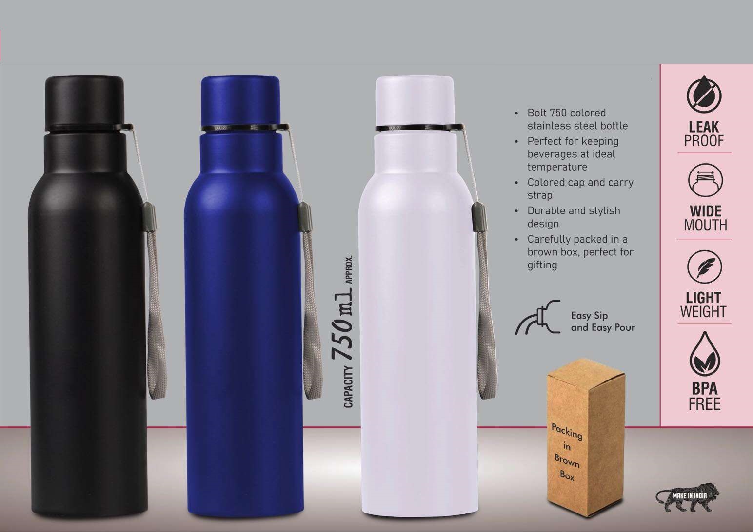 Stainless Steel Single Wall Water Bottle Laquer Finish