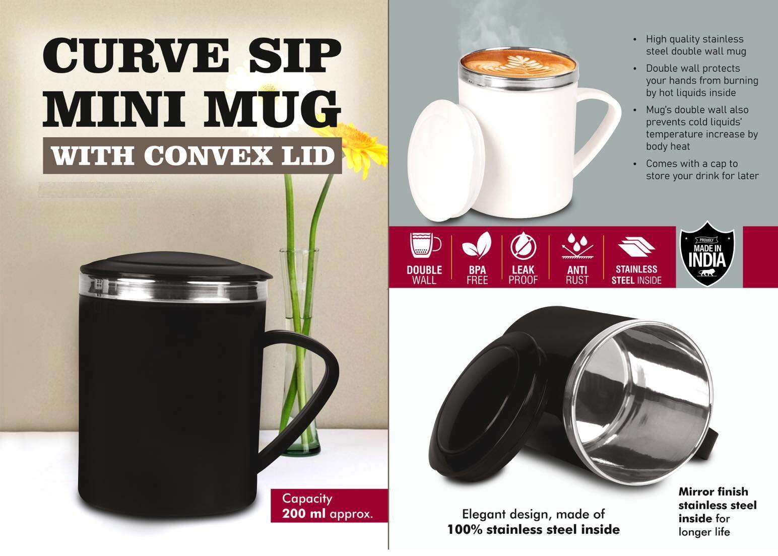 Curve SIP Mini Steel Mug with Convex Lid