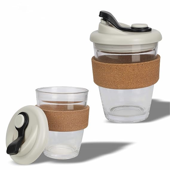 Astra Eco Glass Coffee Mug with Cork Sleeve & Flip Lid