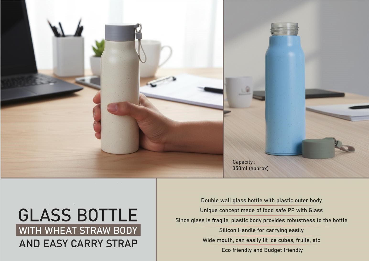 Astra Eco Glass Bottle with Wheat Straw Body