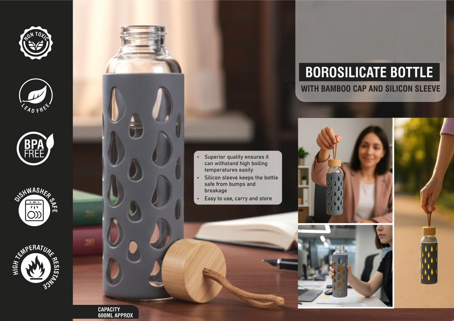 Borosilicate Glass Water Bottle With Sleeve