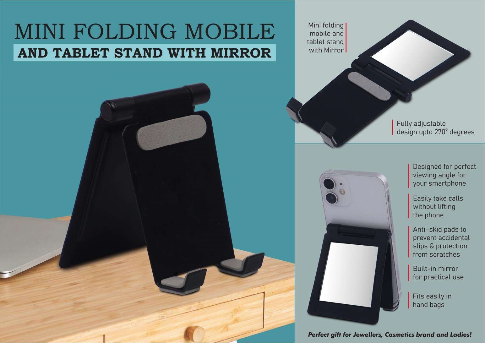 Mini Folding Mobile and Tablet Stand with Mirror