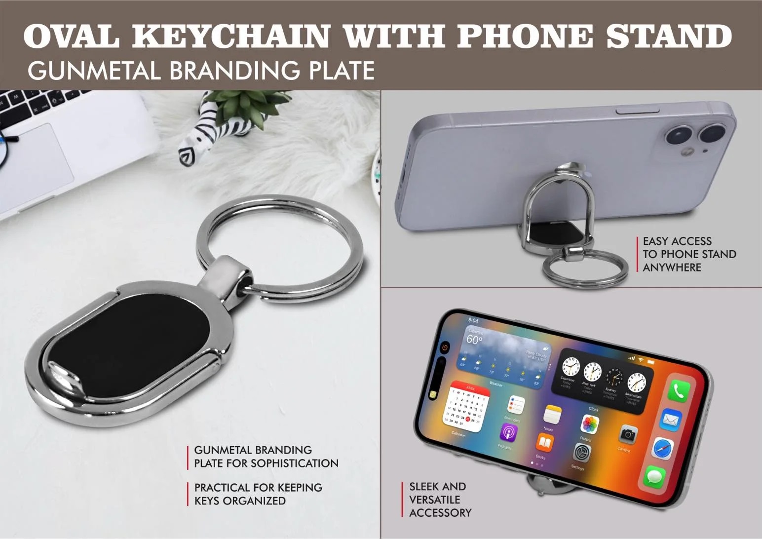 Oval Keychain with Phone Stand