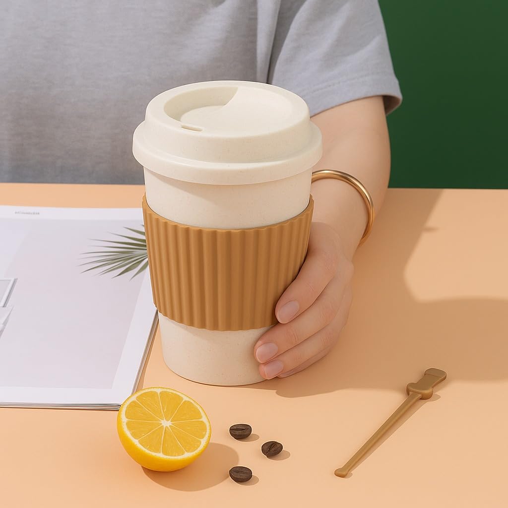 Wheat Straw Reusable Travel Coffee Mug with Lid