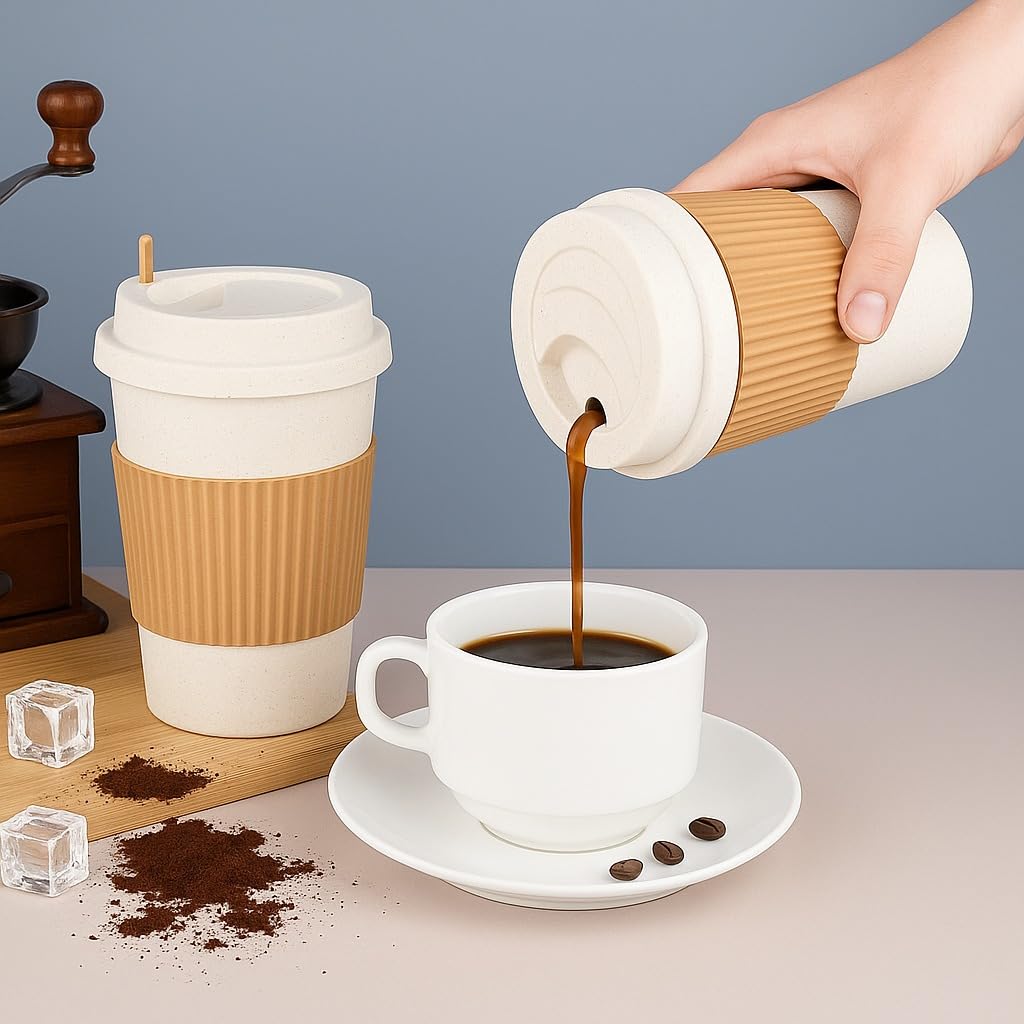 Wheat Straw Reusable Travel Coffee Mug with Lid
