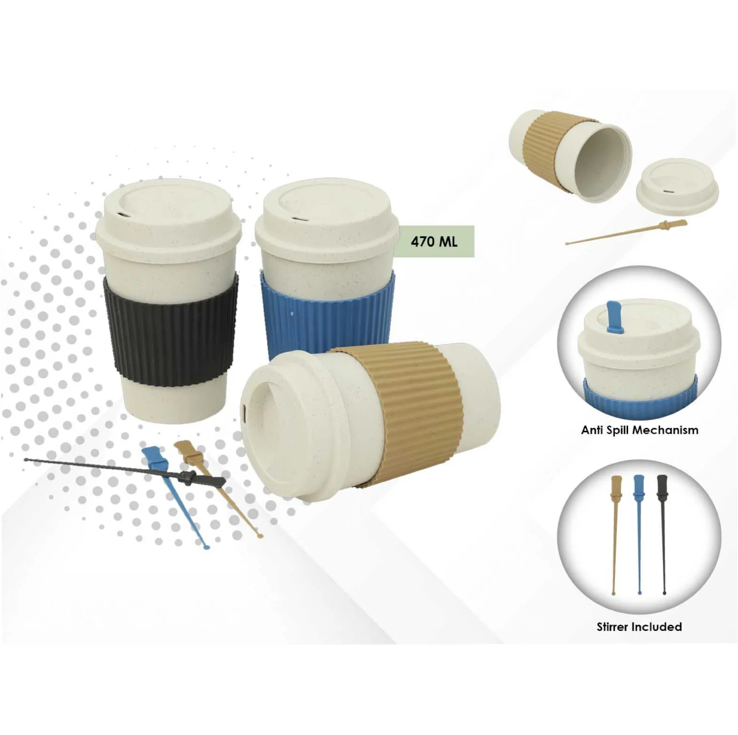 Wheat Straw Reusable Travel Coffee Mug with Lid