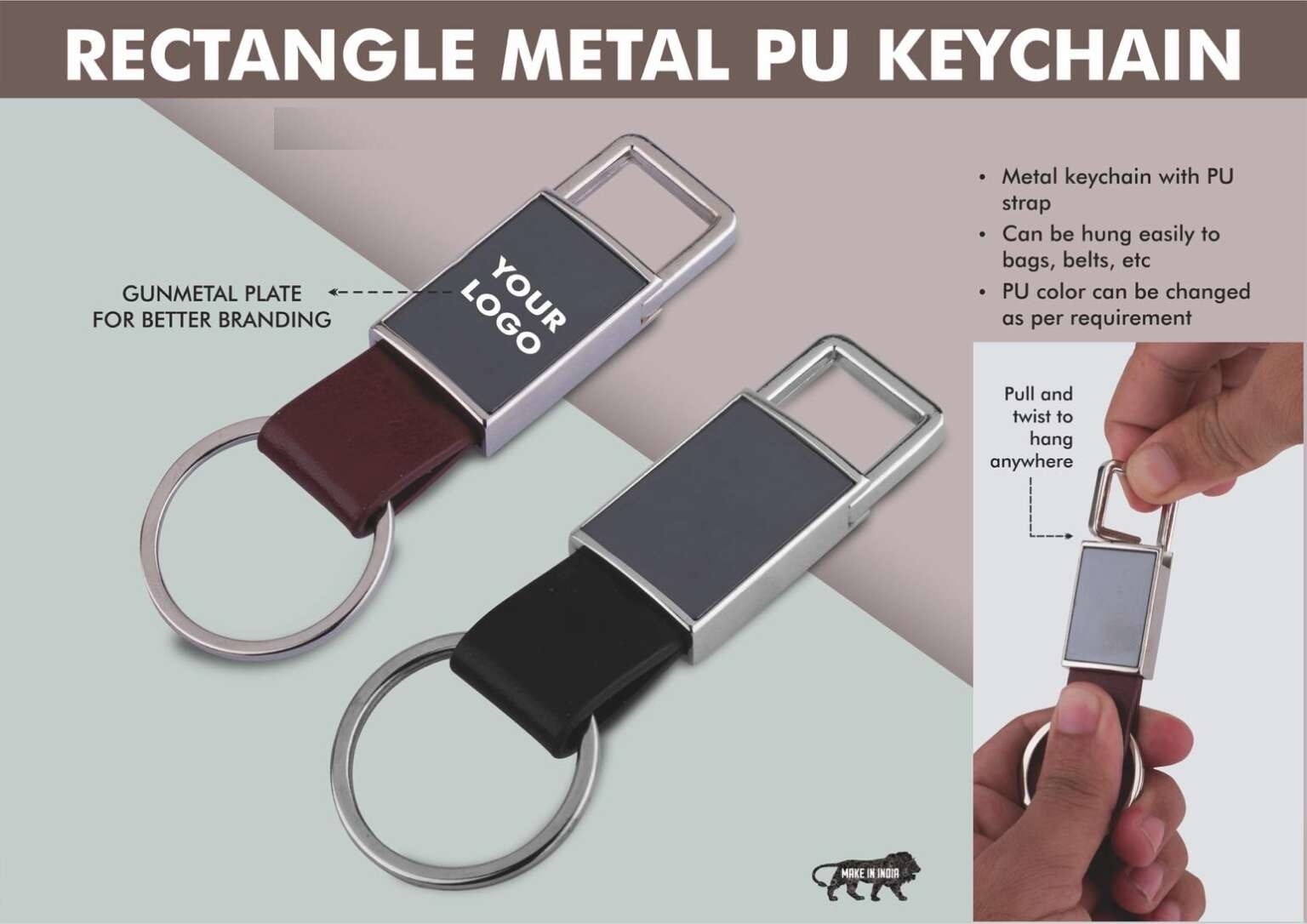 Pull Out Rectangle Metal Keychain