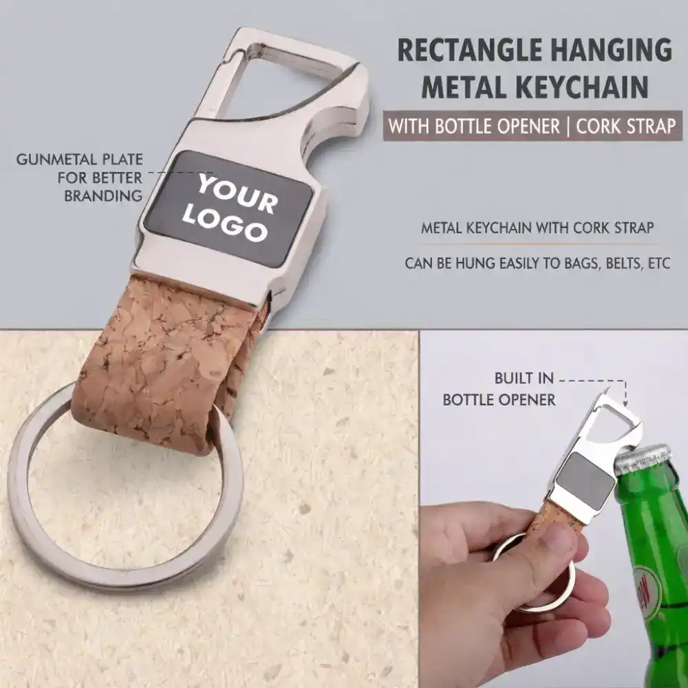Rectangle Metal Keychain with Bottle Opener