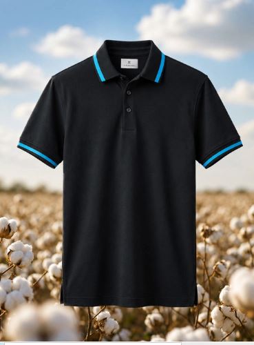 Solid Mid Stripe Collar Polo Cotton T-Shirt