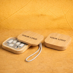 Bamboo Travel Cable Box With Universal Connectors