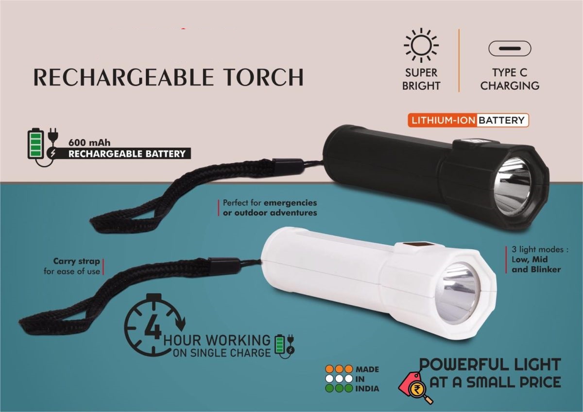 Rechargeable Torch with Type C Charging