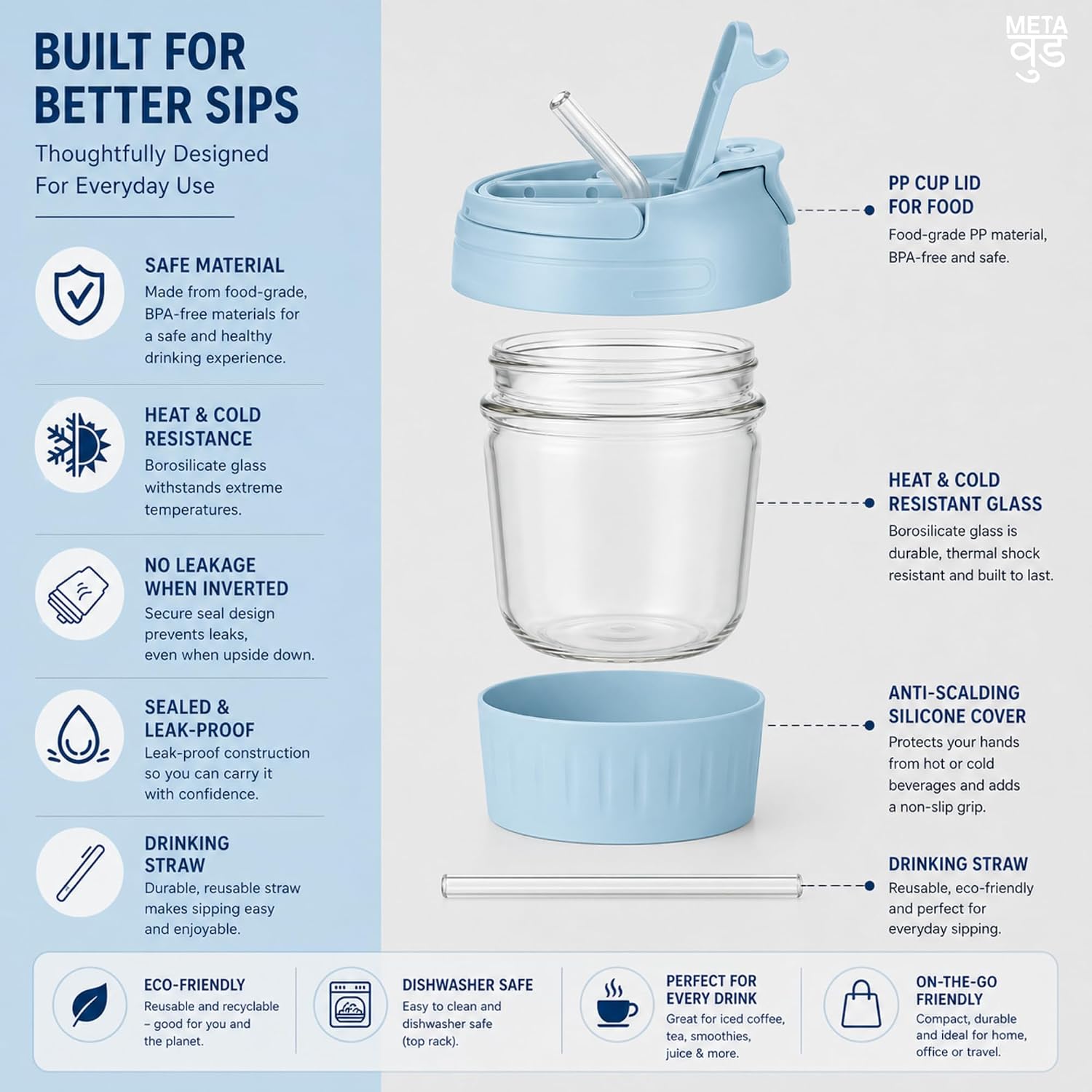 Glass Tumbler with Straw & Sip Lid