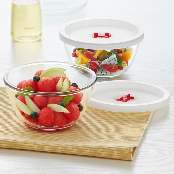 Borosil Mixing Bowl White Lid Set of 2